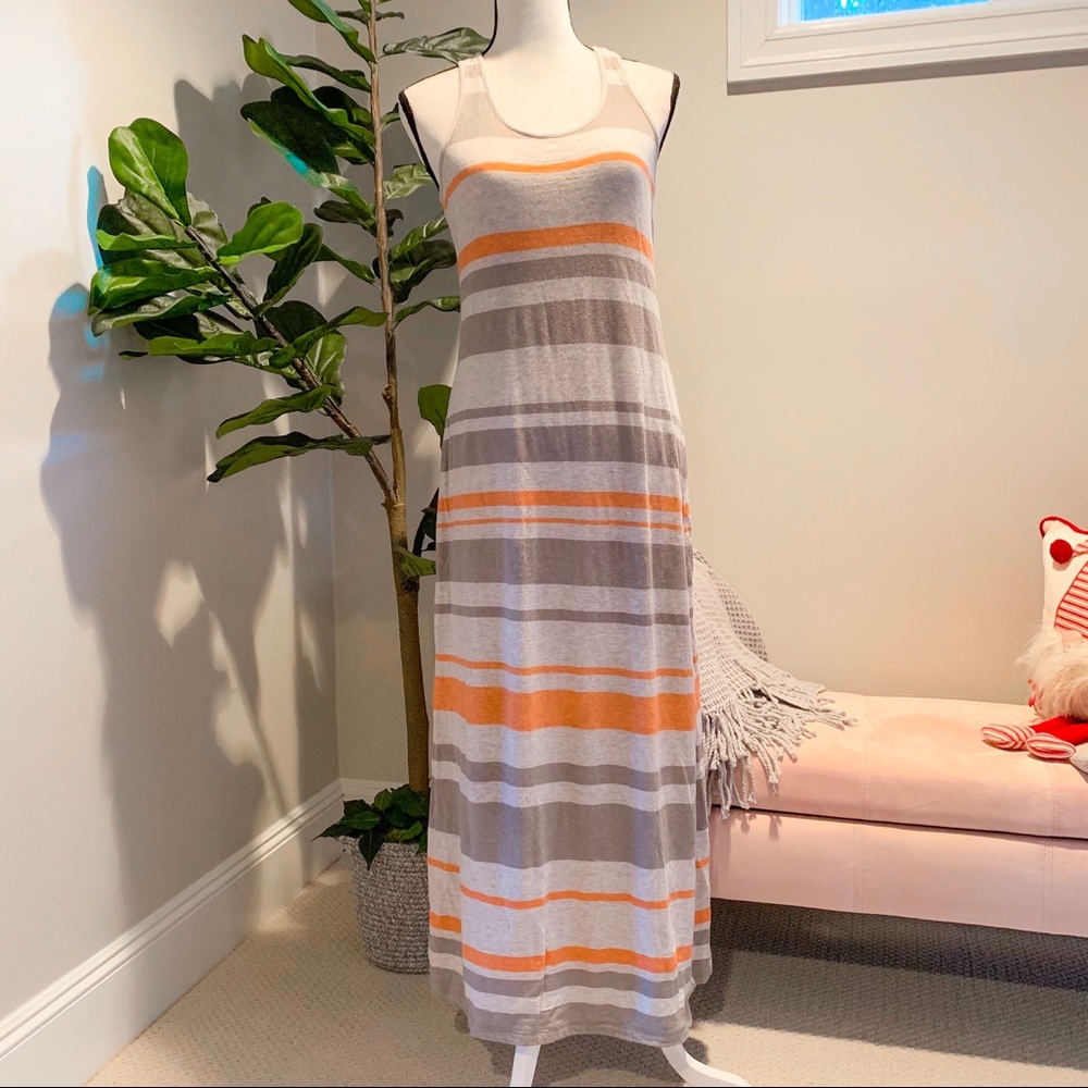 LOFT Grey and coral racerback maxi dress